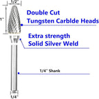 Carbide Burr Set 1/4" Shank SF-5 Die Grinder Bits Tungsten Double Cut Burr Bits (1/2" Cutter Dia X 1" Cutter Length) for Die Grinder Kits Metal Grinding Drilling Polishing (5pcs)