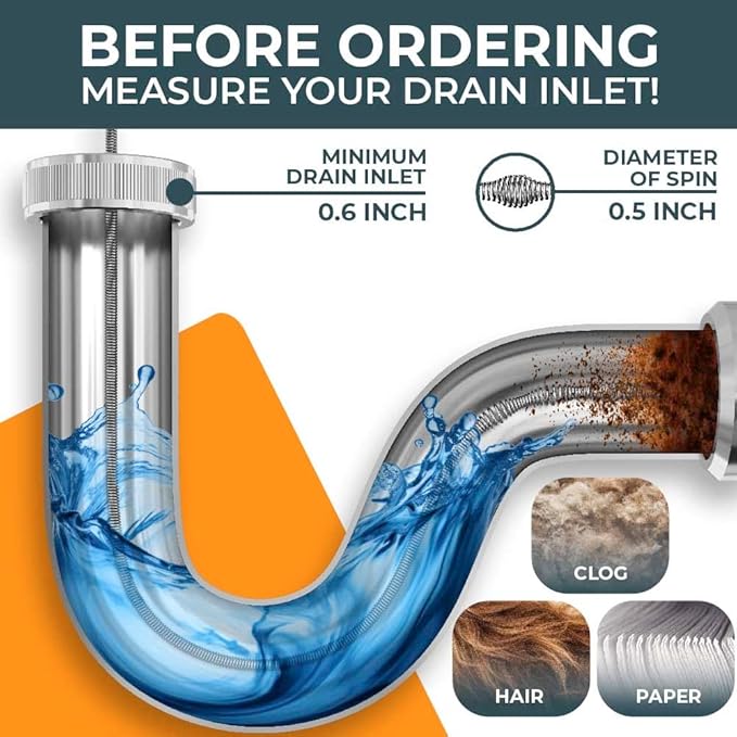 drain snake [35FT] - with drill attachment - Ideal plumbing snake for sink and drain unblocking - Solid drain auger for real DYIs! (35 FT - 1/4 inch)