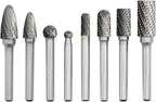 Carbide Burr Set 8pcs with 1/4''Shank Double Cut Solid Power Tools Tungsten Carbide Rotary Files Bits for Die Grinder Metal Wood Carving Engraving Polishing Drilling Grinding Milling Cutting