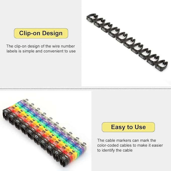 Clip on Wire Markers, Wire Number Labels Colorful Wire Numbering Marker Tube Cable Marker for Marking The Color Coded Cables(100PCS -2.5MM 2.5)