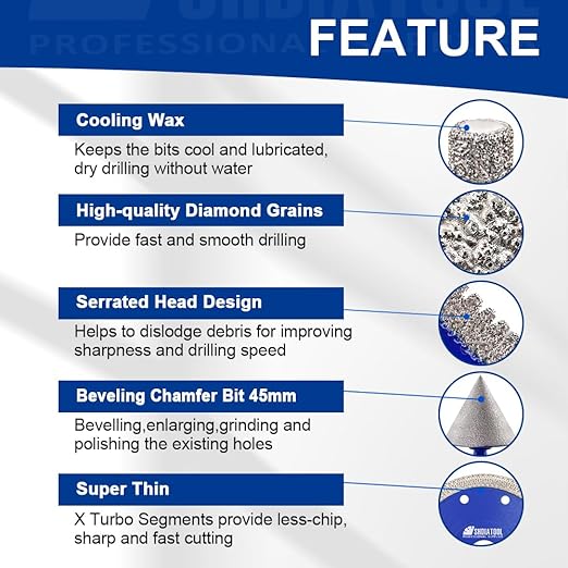 SHDIATOOL Diamond Drill Bits Kit - Core Bits Hole Saw Sets,Mould Guide for Drilling Porcelain Tile Marble Ceramic Granite with Hollow EVA Guide Jig 13pcs(6/8/10/20/25/28/32/35/50/65/1-3/4in+4.5in+6mm)