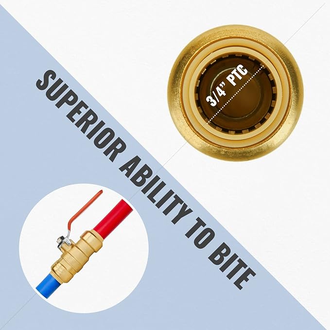 SUNGATOR 3/4 Inch Ball Valve, 3/4" Shut off Valve, No Lead Brass Push-to-Connect Plumbing Fittings, Full-Port Fit for PEX Pipe, Copper, CPVC, PE-RT, Pack of 2