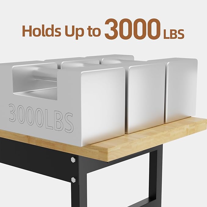 48” Chipboard Wood Work Bench Work Table, Mental Tool Heavy-Duty Adjustable Workbench, 3000 Lbs Capacity Tool Bench Workstation for Garage, Workshop