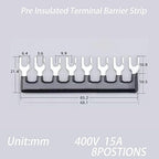 Terminal Block (8 Sets) 8Pcs 8 Positions Dual Row 600V 15A Screw Terminal Strip Blocks withCover&8 PcsPre-Insulated Barrier Termina Block Strip&64Pcs Insulated Fork Wire Connector