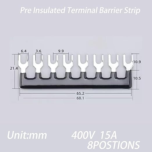 Terminal Block (4 Sets) 4Pcs 8 Positions Dual Row 600V 15A Screw Terminal Strip Blocks with Cover&4Pcs Pre-Insulated Barrier Termina Block Strip&32Pcs Insulated Fork Wire Connector