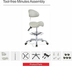 Grace&Grace Ergonomic Rolling Saddle Stool Chair with Wheels Adjustable Swivel Stool with Back and Footrest Heavy Duty for Esthetician, Artist, Dental, Medical, Spa, Salon, Cutting, Home Office
