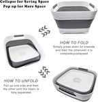 2.4 Gal (9L) Collapsible Dish Basin with 2 Drainage Plugs - Foldable Sink for Kitchen, Camping, RV | Space-Saving Multifunctional Wash Basin for Veggies, Dishes