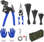 Metal Zip Ties Cutter Stainless Steel Cable Tie Gun Kit Assortment With 150pcs Black Stainless Steel Zip Ties Heavy Duty Outdoor For Chain Link Fence Parts Exhaust Wrap
