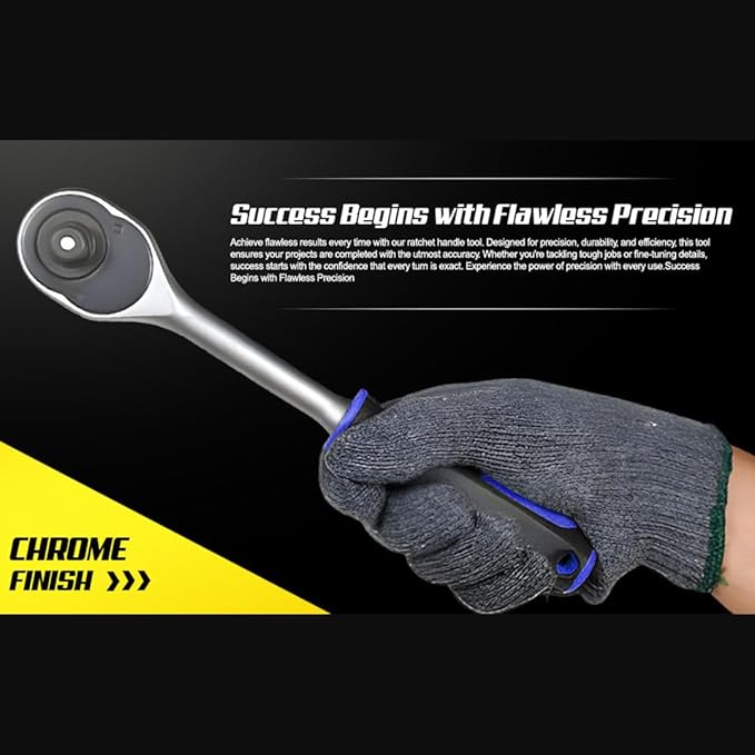 Socket Wrench, 3/8 Drive Ratchet Socket Wrench Dual Drive Ratchet Handles Wrenches with Soft Grip Locking Handle E-2203E