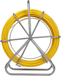 FAHKNS 425FT Fish Tape Fiberglass 1/4 inch(6MM) Fishing Wire Puller Duct Rodder Cable Running Electrical Fishtape Tool Rod with Steel Reel Stand Through Wall Pipe Length Marking in Meter