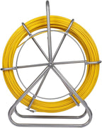 FAHKNS 425FT Fish Tape Fiberglass 1/4 inch(6MM) Fishing Wire Puller Duct Rodder Cable Running Electrical Fishtape Tool Rod with Steel Reel Stand Through Wall Pipe Length Marking in Meter