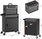 5-Drawer Tool Box with Wheels, Rolling Tool Storage Cabinet with Detachable Top Tool Chest and Locking Mechanism, Metal Tool Cart for Garage Workshop and Room Use (Black)