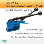 IDL Packaging IDL-17-34 Sealless Combination Tool for 3/4" Steel Strapping - 3-in-1 Tensioner, Sealer, and Cutter - Combination Metal Strapping Tool - Durable Banding Tool with Long Service Life