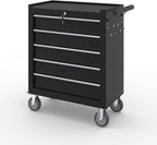 5-Drawer Rolling Tool Box, Metal Tool Chest with Wheels and Locking, Portable for Warehouse, Garage, Repair Shop, Workshop (Black, 5-Drawer)