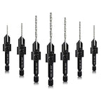 Countersink Drill Bit Set, 7-Piece Woodworking M2 Countersink Drill Bits for #4, 6, 8, 10, 12, 14 Screws, 82-Degree Chamfer, ¼” Hex Shank, 2 Allen Wrenches, HSS Drill Bits Detachable Depth Adjustable