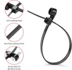 200 PCS 12 inch Black Zip Ties with Screw Hole 75lbs Mountable head Cable Ties Straps Multipurpose Heavy Duty Nylon Cable Zip Ties with Screw Mounting Hole