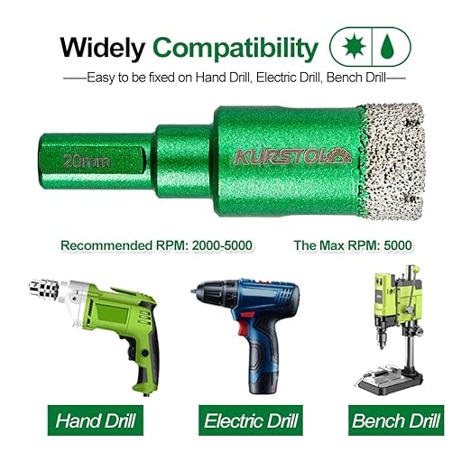 Diamond Core Drill Bit Kit - 6/8/10/20/25/28/32/35/45/65mm Triangle Shank +2"(50mm) Hex Shank Beveling Chamfer Bit Tile Hole Saws for Dry Drilling Porcelain Ceramic Tile Granite Marble Stone