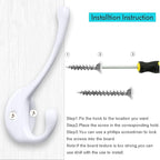 10 Pack Heavy Duty Dual Coat Hooks Wall Mounted with 20 Screws Retro Double Hooks Utility Black Hooks for Coat, Scarf, Bag, Towel, Key, Cap, Cup, Hat (White)