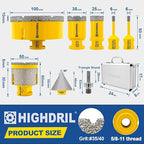 HIGHDRIL Diamond Drill Bits Kit - 6/6/25/35/100mm/50mm Finger Bit+50mm Chamfer Bit with 5/8-11 Thread for Porcelain Ceramic Tile Granite Marble Brick