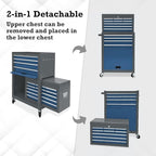 Kirmoasl 13-Drawer Rolling Tool Chest,Large Tool Chest with Wheels,2 in 1 Detachable Tool Chests,Portable Tool Storage,Locking Mechanic Tool Box for Warehouse,Garage (Gray&Blue)