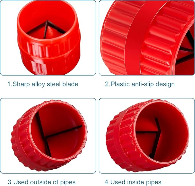 2 Pieces Red Inner-Outer Reamer Pipe and Tube Deburring Reamer Tubing Chamfer Tool for PVC/PPR/Copper/Brass/Aluminum Tubes(3/16-inch to 1-1/4-inch)