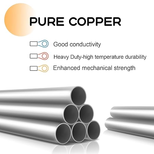 2 AWG 3/8" Stud (25 pcs.), Heavy Duty Tinned Battery Ring Terminal 2 Gauge Connectors 2 Gauge Copper Ring Terminals Wire Lugs Bare Copper Eyelets Tubular Ring Terminal Connectors