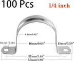 100 Pcs 1/4inch Rigid Pipe Strap,Two Hole Stainless Steel Strap U Bracket, Widened Tube Strap Tension Clip Assortment Kit Heavy Duty Pipe Clamp for Pipe Fixing（16mm）