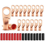 16Pcs 4 AWG 3/8" Stud Heavy Duty Copper Wire Lugs with 16Pcs Heat Shrink Tubing 4 Gauge Ring Terminals Battery Cable Ends Bare Copper Eyelets Tubular Ring Terminal for Car Boat Marine