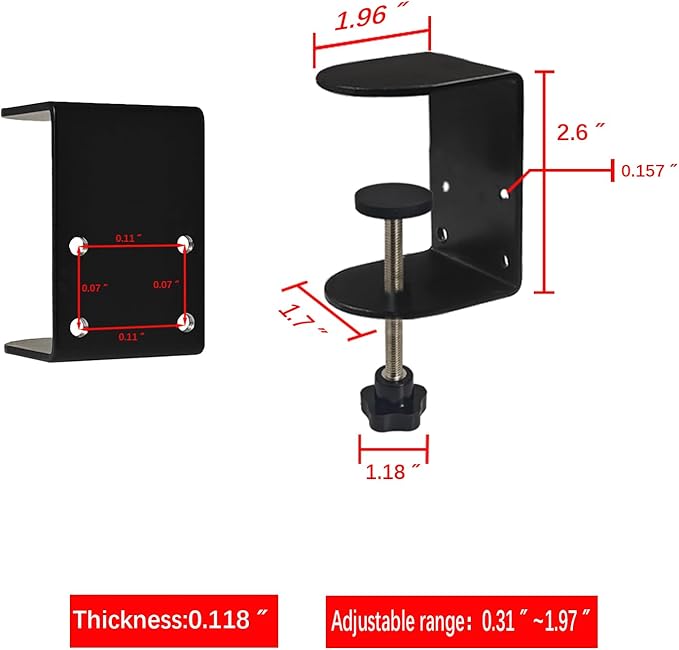 Small C Clamps 2 Inch with 4 Small Holes in the Back, 1-Pack Adjustable Desk C-Clamp for Range 0.39"~2", Versatile Clamp for Brake, Parts Assembly, Fastening, Welding, Woodwork, Metal Work
