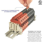 Dinkle Assembly Kit DK10N Red/Black 10 Gang with Jumpers DIN Rail Terminal Blocks, 6-20 AWG, 60 Amp, 600 Volt