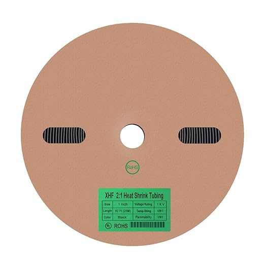 XHF UL Listed 82 FT 1" Heat Shrink Tubing Roll 2:1,Electrical Industrial Shrink Tube for Wire Insulation Black