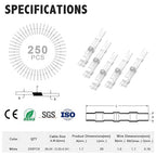 Kuject 250PCS Solder Seal Wire Connectors AWG 26-24, White Solder Seal Heat Shrink Butt Connectors Terminals Sleeve Waterproof Wire Splice Connector for Marine Boat Wire Joint
