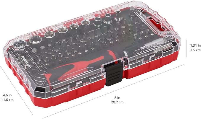 Amazon Basics Magnetic Ratcheting Wrench and Electronics Precision Screwdriver Set, 73 count (Pack of 1), Black/Red/Silver