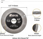 SHDIATOOL Tile Diamond Saw Blades Porcelain Cutter Disc for Dry/Wet Cutting Grinding Ceramic Marble Artificial Stone Diameter 4.5 Inches x 7/8 inch