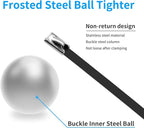 XINGO 60 inch Black Metal Long Zip Ties Heavy Duty 20 Pack, 304 Stainless Steel Zip Ties, 408 lbs Tensile Strength, Multi-Purpose Self-Locking Cable Ties for Exhaust Wrap, Outdoor and Canopy Etc