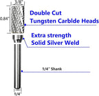 Carbide Burr Set 1/4" Shank SA-3 Die Grinder Bits Tungsten Double Cut Burr Bits (3/8" Cutter Dia X 0.86" Cutter Length) for Die Grinder Kits Metal Grinding Drilling Polishing (1pcs)