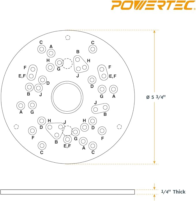 POWERTEC 72148 10pc Router Template Bushing Guides Set 5/16 to 1 Inch Fits Porter Cable Router Sub Bases & Dia 5-3/4" Trim Router Base Plate, Centering Pin and Cone, Perfect for Precision Woodworking
