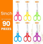 90Pack 5" Small School Student Blunt Kids Craft Scissors, Sharp Stainless Steel Blades Safety Toddler Kid Child Comfort Grip Scissors Bulk for Children Cutting Paper