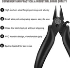 BOENFU 3.5 Inches Mini Cutter with Lock, Flush Cutters, Small Wire Snips, Micro Wire Cutter with Spring, Black