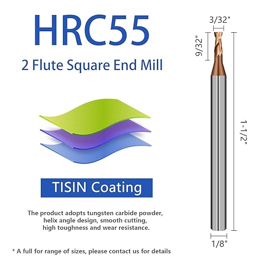 2 Flute 3/32" Carbide Square End Mill 5PCS Micrograin Milling Bits Sets TISIN Coating CNC Router Bit for Steel