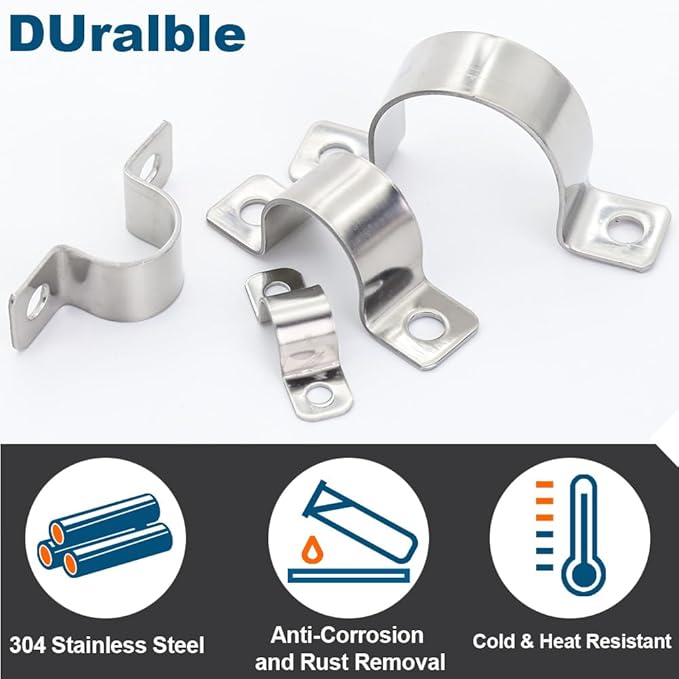 3/4 Inch Stainless Steel Conduit Clamps 2 Hole Pipe Clamps U Bracket Conduit Fixing Clips, Universal Clamp for Cylindrical Components - Fits OD 20 mm (Approx.3/4") | 20 Pcs