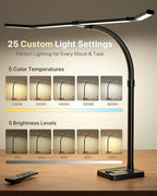 42" LED Desk Lamp for Home Office, Eye-Caring Desk Light with Adjustable 4-Segment Bar, 1800LM Bright, Remote, Architect Table Lamp with Base for Dual Monitors, Reading, Study, Workbench(Black)
