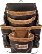 Supreme Leather Tool Pouch for Construction Carpenter Tool Bag Electrician's Pouch | 10 Pockets 2 Stainless Steel Hammer Holders Top Grain Leather Bag