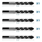 5-Piece 1/2“ Masonry Drill Bits for Tile Glass Ceramic Wall Brick Stone Soft-Metal Wood, 1/2 Inch Concrete Drill Bits Cement Drill Bit Set, 3-Flat Shank, YG8 Carbide Tungsten Steel Alloy Tip 12mm