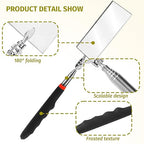 Telescoping Inspection Mirror Rectangle Telescopic Mechanic Mirror Extendable Machine Tool Long Inspection Mirrors for Checking Vehicle Condition (30.71 Inch Mirror Stick)