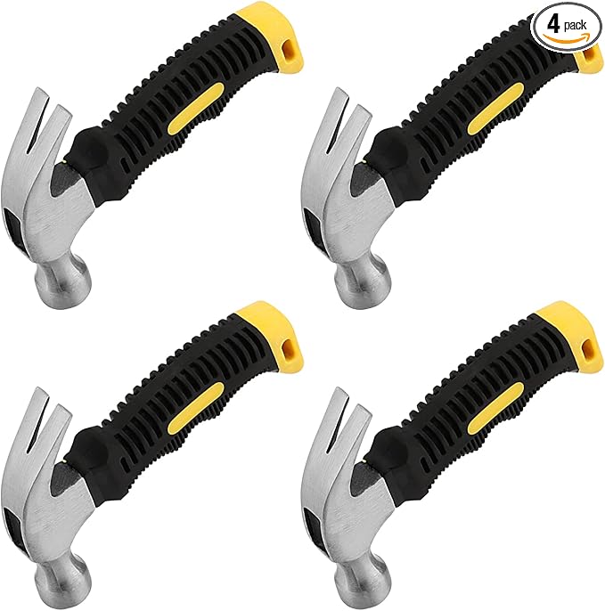 MOUYAT 4 Pack 8 Oz Small Hammer, Compact Stubby Claw Hammer with Comfortable Grip, Mini Hammer for Women, Camping, Household