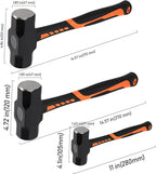 3 PCS 2lb 3lb 4lb Sledge Hammer, Heavy Duty Crack Hammer with Forged Steel Head and Shock Reduction Fiberglass Handle, Club Hammer for Demolition Work