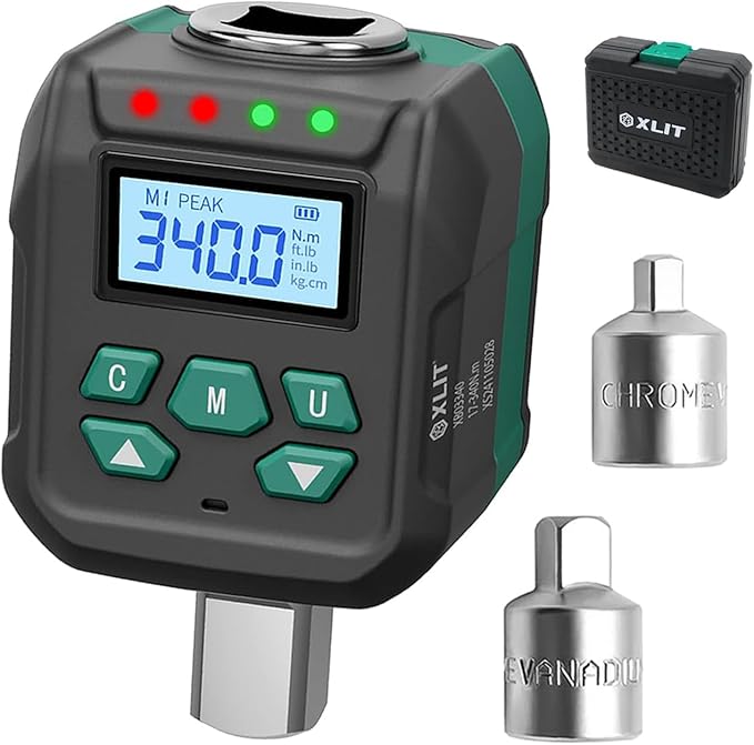 1/2-Inch Drive Digital Torque Adapter, 12.5-250 ft-lb (17-340 Nm), ±2% Accuracy - Electronic Torque Meter Gauge & Checker with Buzzer & LED Alerts for Automotive, Truck, SUV Lug Nuts