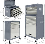 13-Drawer Rolling Tool Chest with Wheels, 2 in 1 Detachable Rolling Tool Chests, Moblie Tool Cabinet with Drawers, Large Lockable Tool Box, Metal Standing Toolbox for Garage Workshop(Gray)