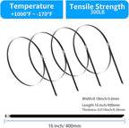 XINGO 16 inch Metal Zip Ties Heavy Duty 100 Pack, 304 Stainless Steel Zip Ties, 300lbs Tensile Strength, Multi-Purpose Self-Locking Cable Ties for Exhaust Wrap, Outdoor and Canopy Etc